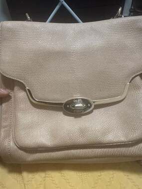 Coach Madison Phoebe Shoulder Bag in Beige Lizard Embossed Leather